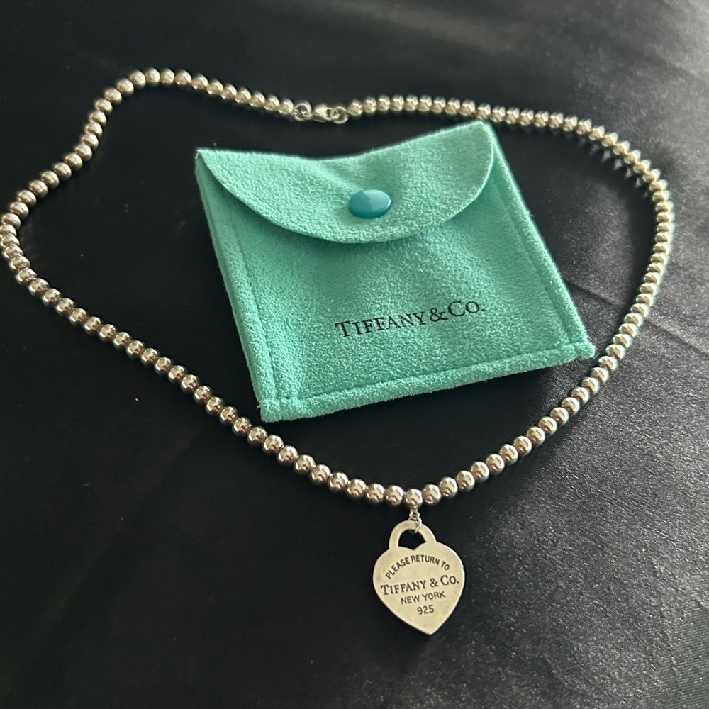 Tiffany & Co Beaded Heart Tag Necklace Pendant